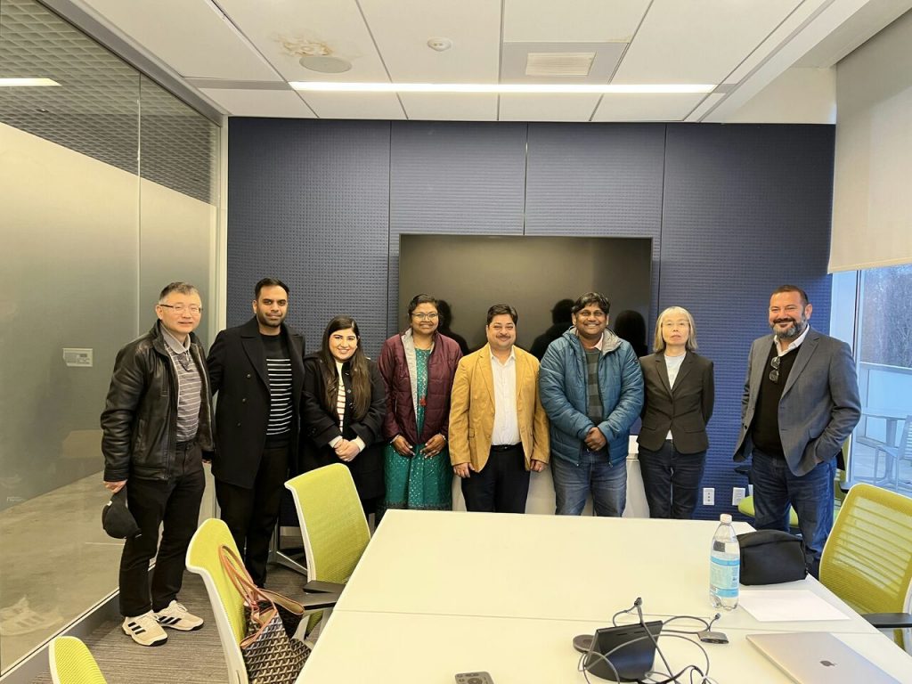Founders of Sevenky, Tanya Wadhwa and Adarsh Kakarania, and founders of Shiftzzy, Venkat Bokka and Sree Sailaja Sowmya Katta, meeting with Dr. Sanjeev Nayak and Uconn Engineering faculty.